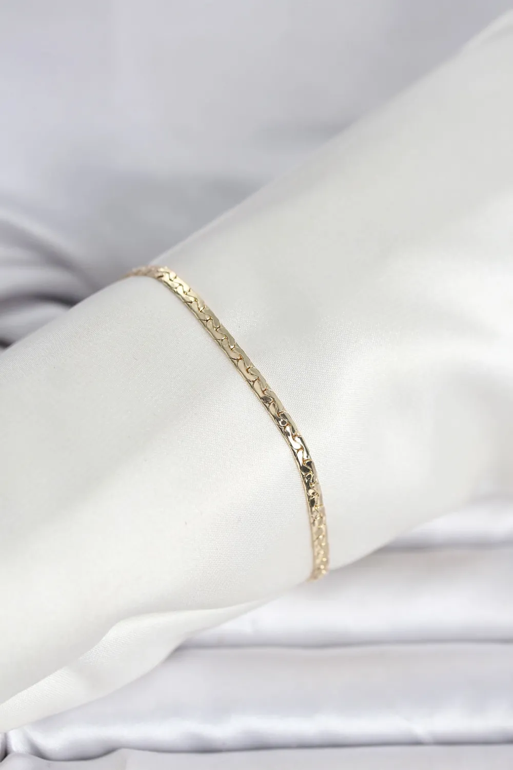 ietaks™ CM 14K Gold Renk Yassı Ezme Zincir Model Kadın Bileklik