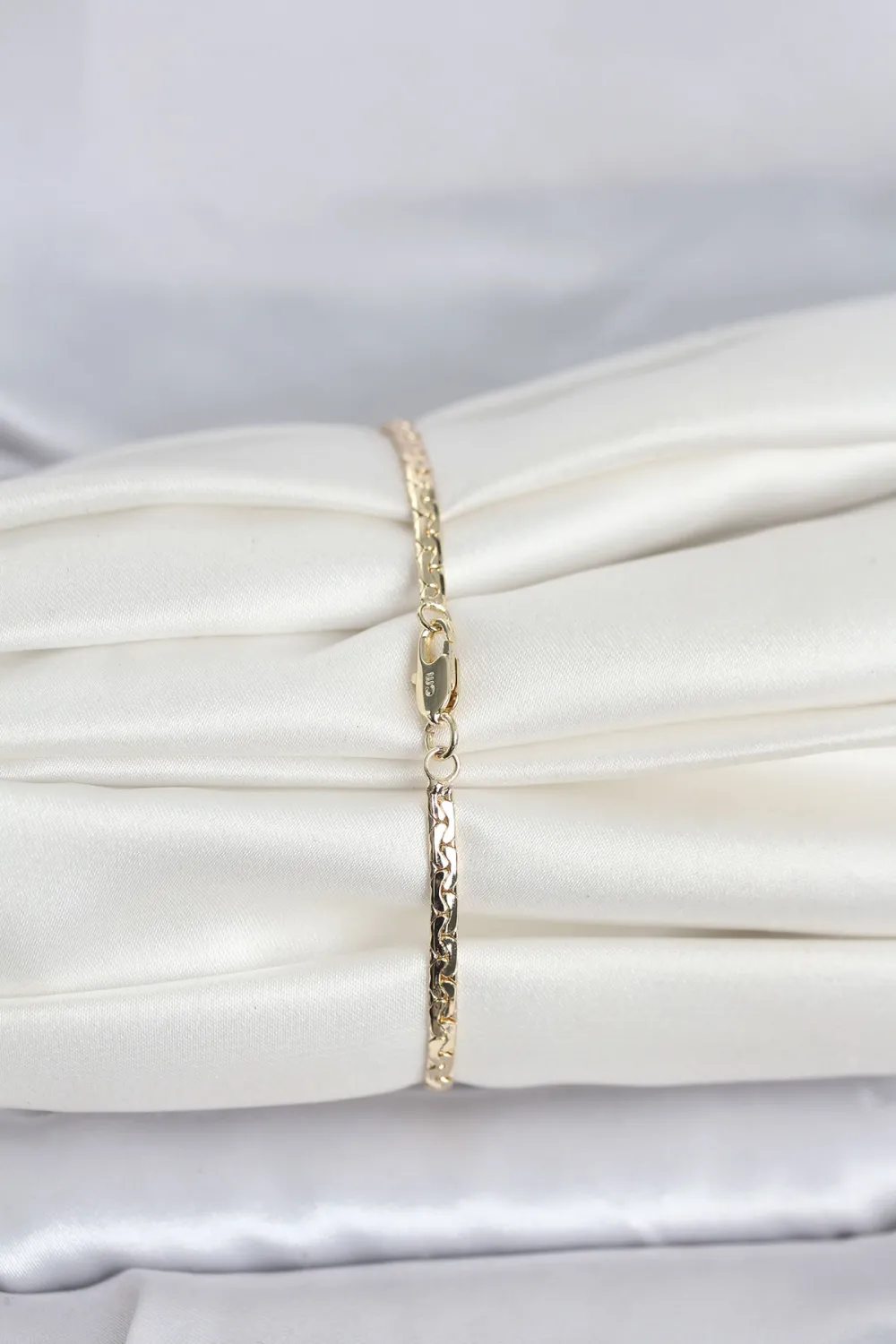 ietaks™ CM 14K Gold Renk Yassı Ezme Zincir Model Kadın Bileklik