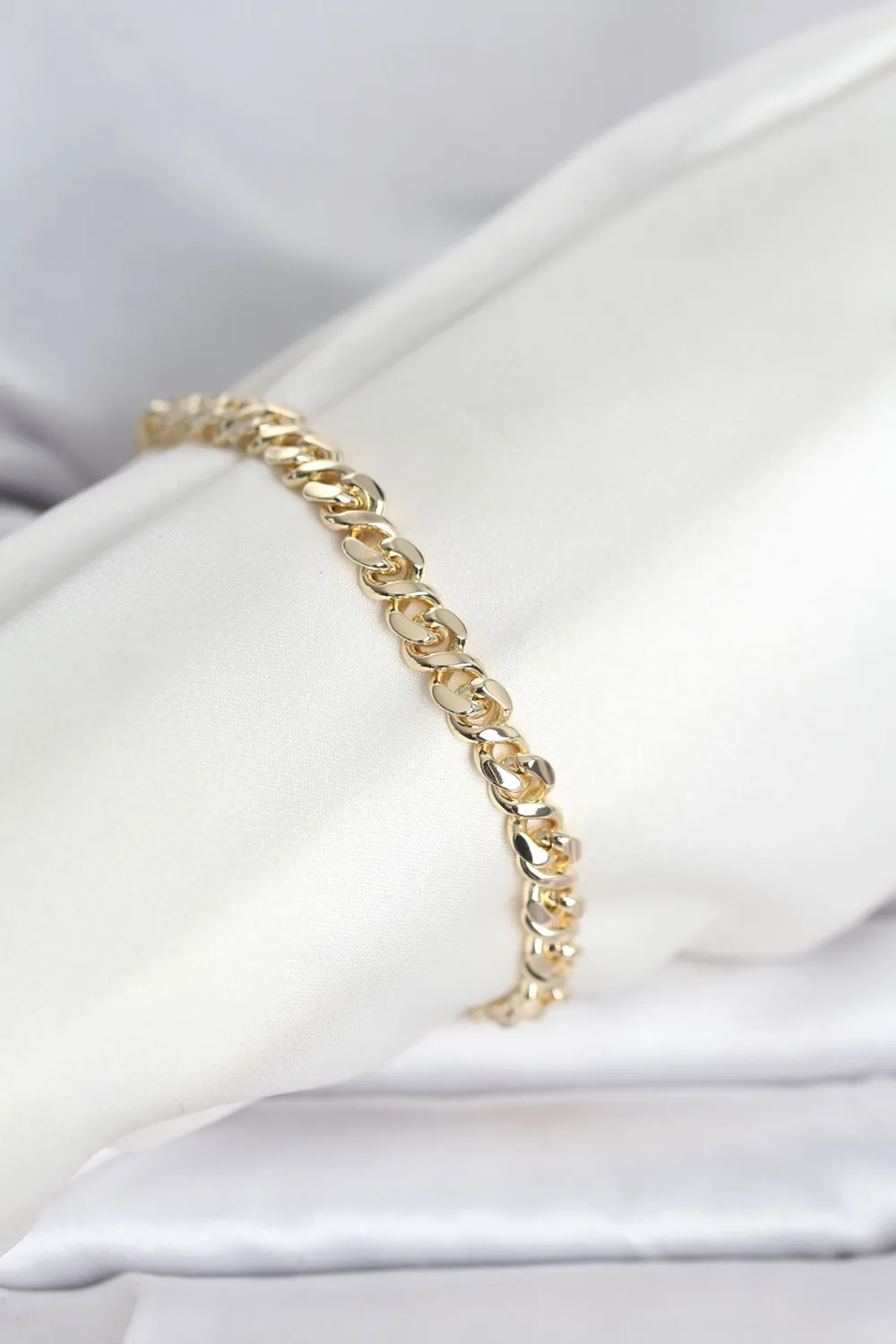 ietaks™ CM 14K Gold Renk Yassı Zincir Model Kadın Bileklik