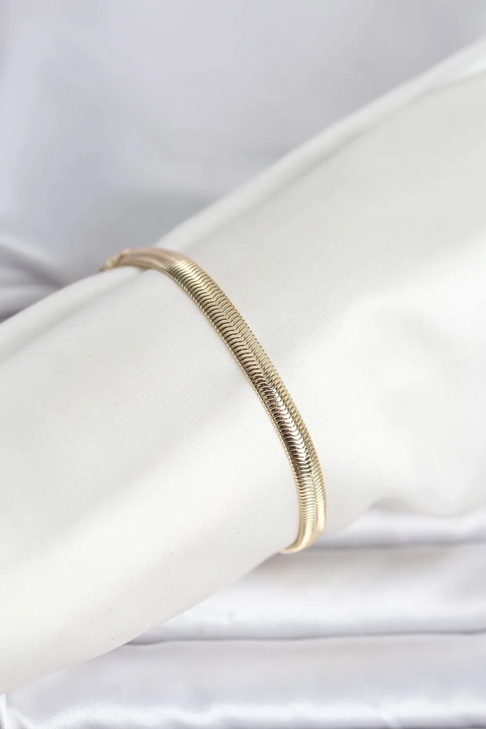ietaks™ CM 14K Gold Renk Yassı Zincir Yılan Model Kadın Bileklik