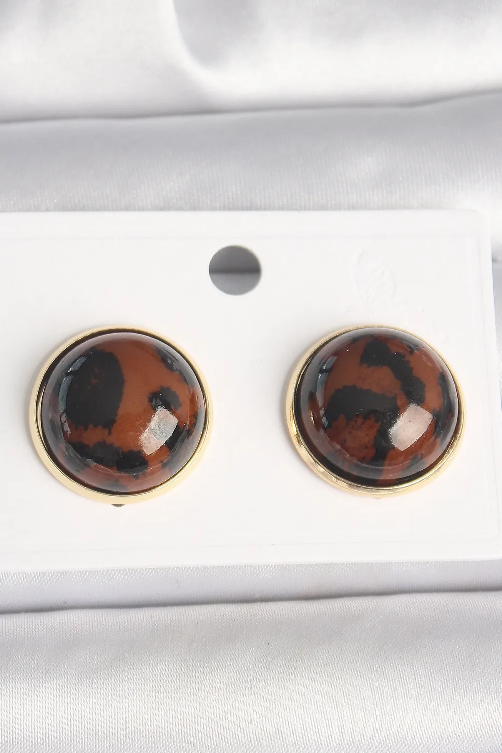 ietaks™ Pirinç Gold Renk 3D Daire Leopar Model Kadın Küpe