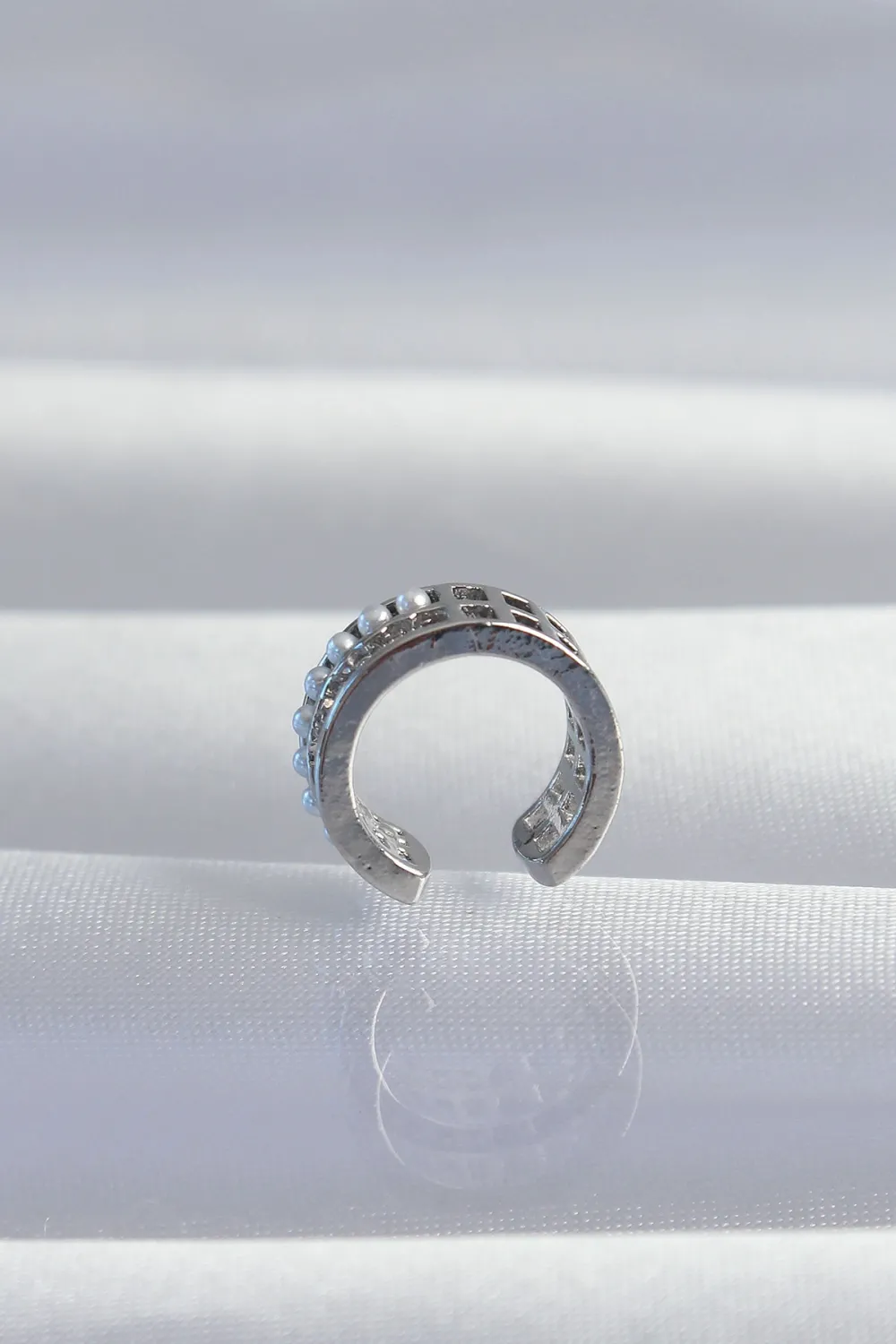 ietaks™ Pirinç Gümüş Renk İncili Baget Taşlı Earcuff Küpe