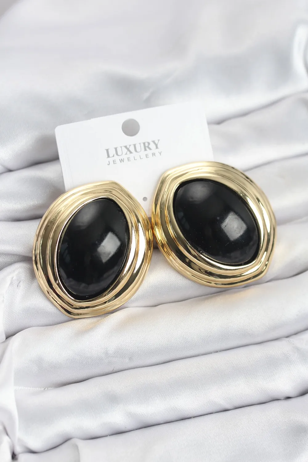 ietaks™ Pirinç Siyah Badem Model Vintage Gold Kadın Küpe