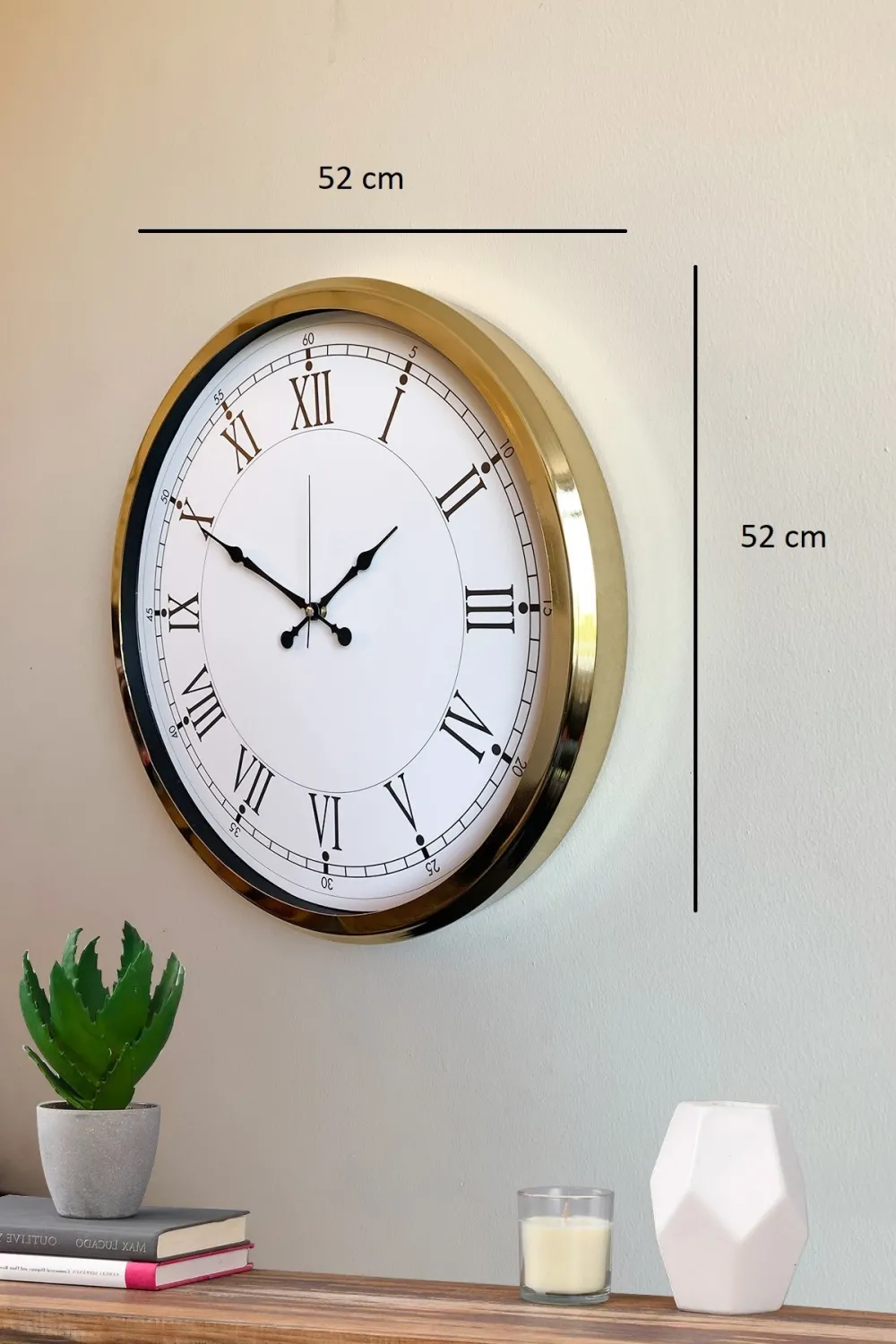 İhtişamlı Gold 52 Cm Metal Roma Rakamlı Lüks Duvar Saati