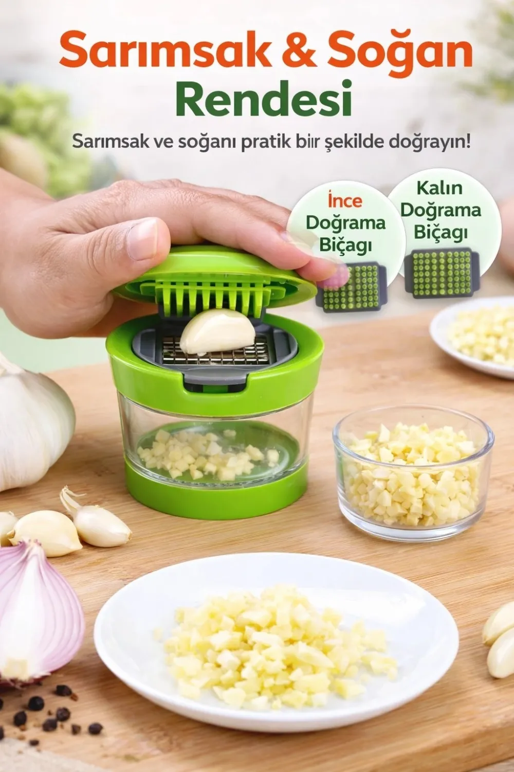 İki Bıçaklı Hazneli Sarımsak Doğrayıcı Kolay Temizlenen Pratik Mutfak Yardımcısı