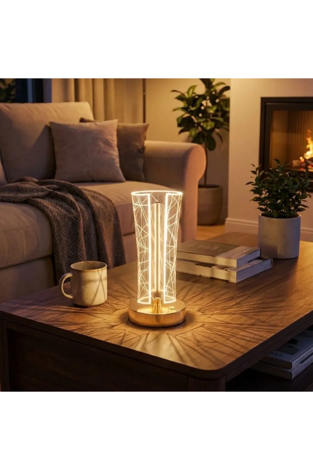 İki Yandan Kavisli Silindirik Geometrik Çizgi Model kristal Led Masa Lambası – Dokunmatik, 3 Renk Işık Modlu, Şarjlı Dekoratif Gece Lambası