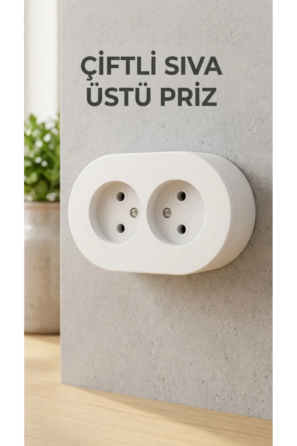 İkili Beyaz Topraklı Priz Modern Sıva Üstü Tasarım Duvar Elektrik Prizi