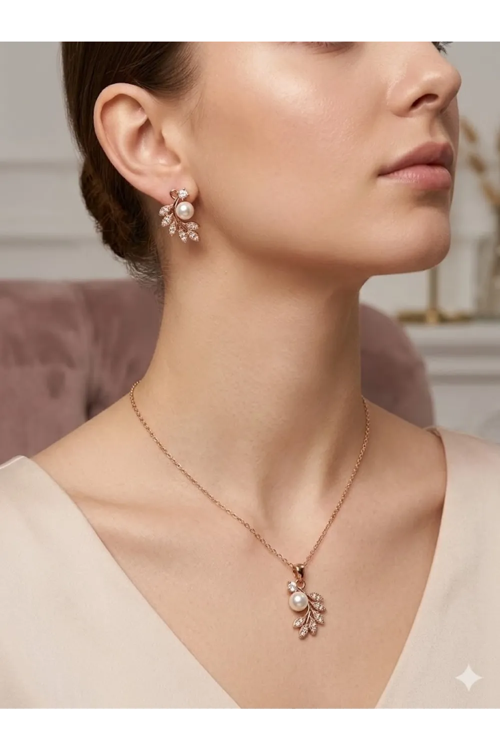 İnci Detaylı Yaprak Tasarımlı Set - Set0029