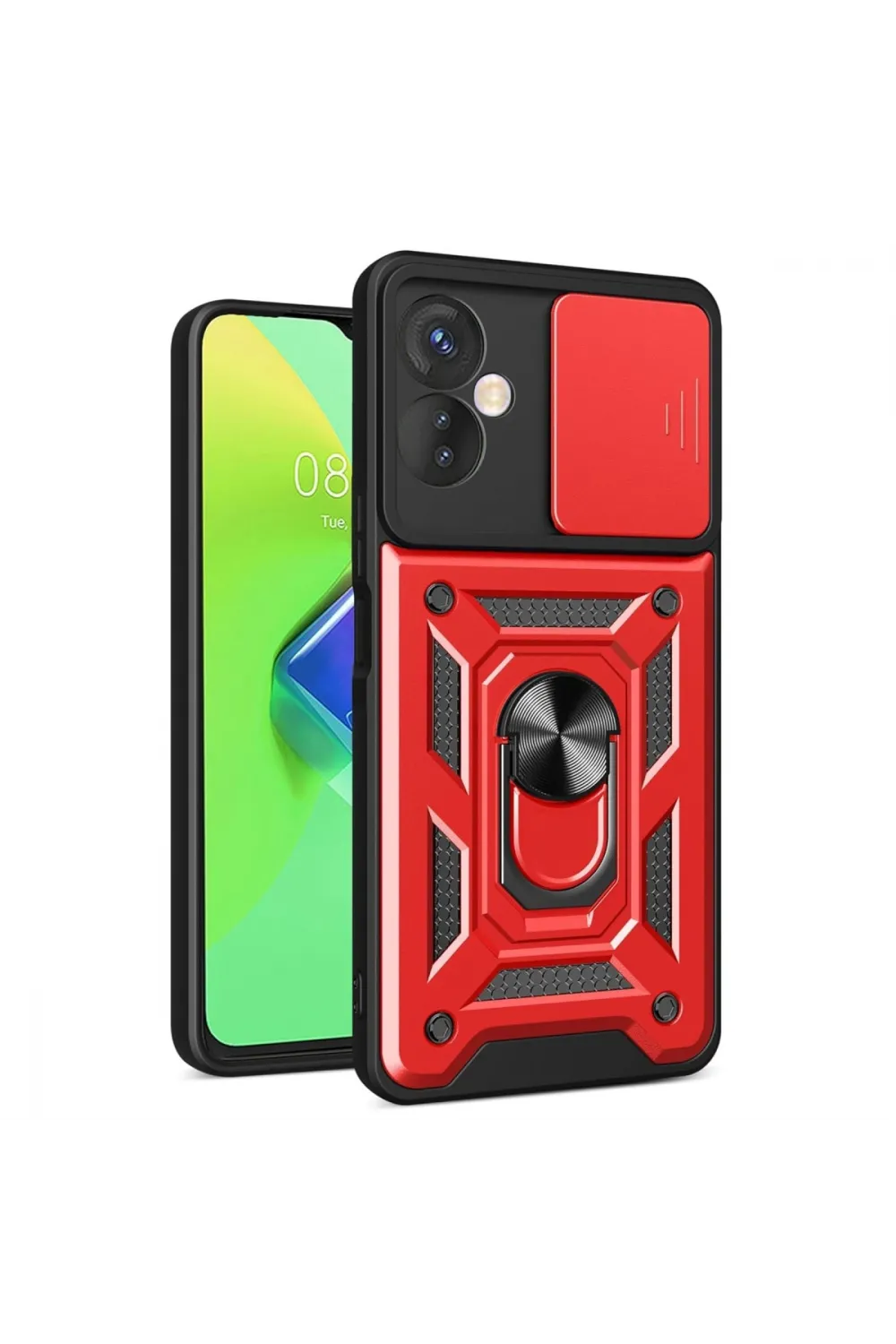 İnfinix Hot 30 4g Kılıf Pars Lens Yüzüklü Silikon - Kırmızı