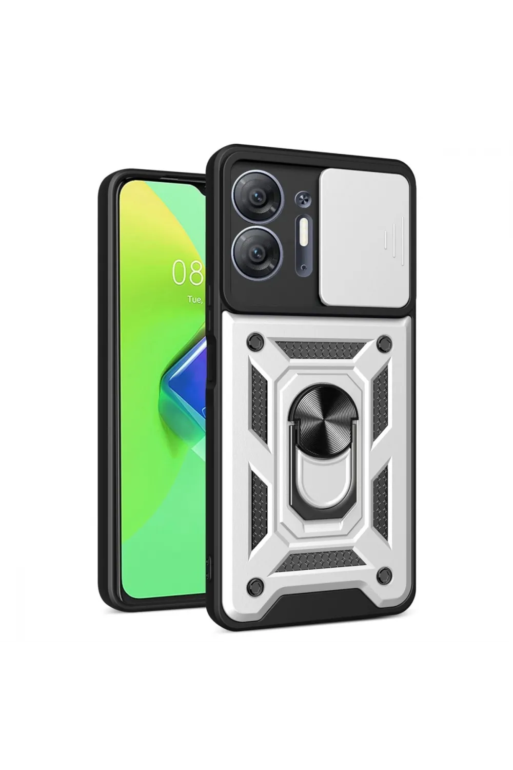 İnfinix Hot 30 5g Kılıf Pars Lens Yüzüklü Silikon - Gümüş