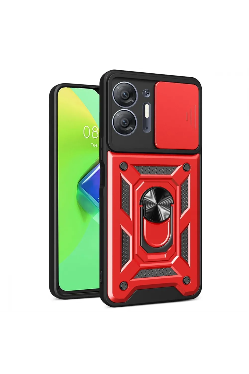 İnfinix Hot 30 5g Kılıf Pars Lens Yüzüklü Silikon - Kırmızı