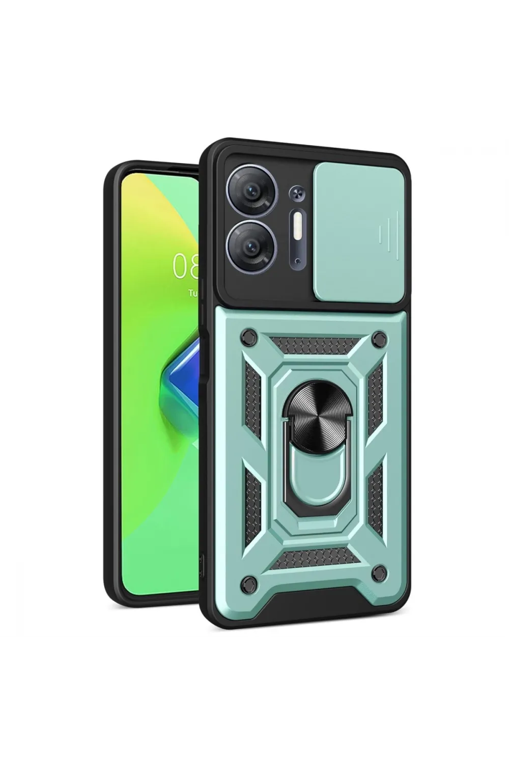 İnfinix Hot 30 5g Kılıf Pars Lens Yüzüklü Silikon - Yeşil