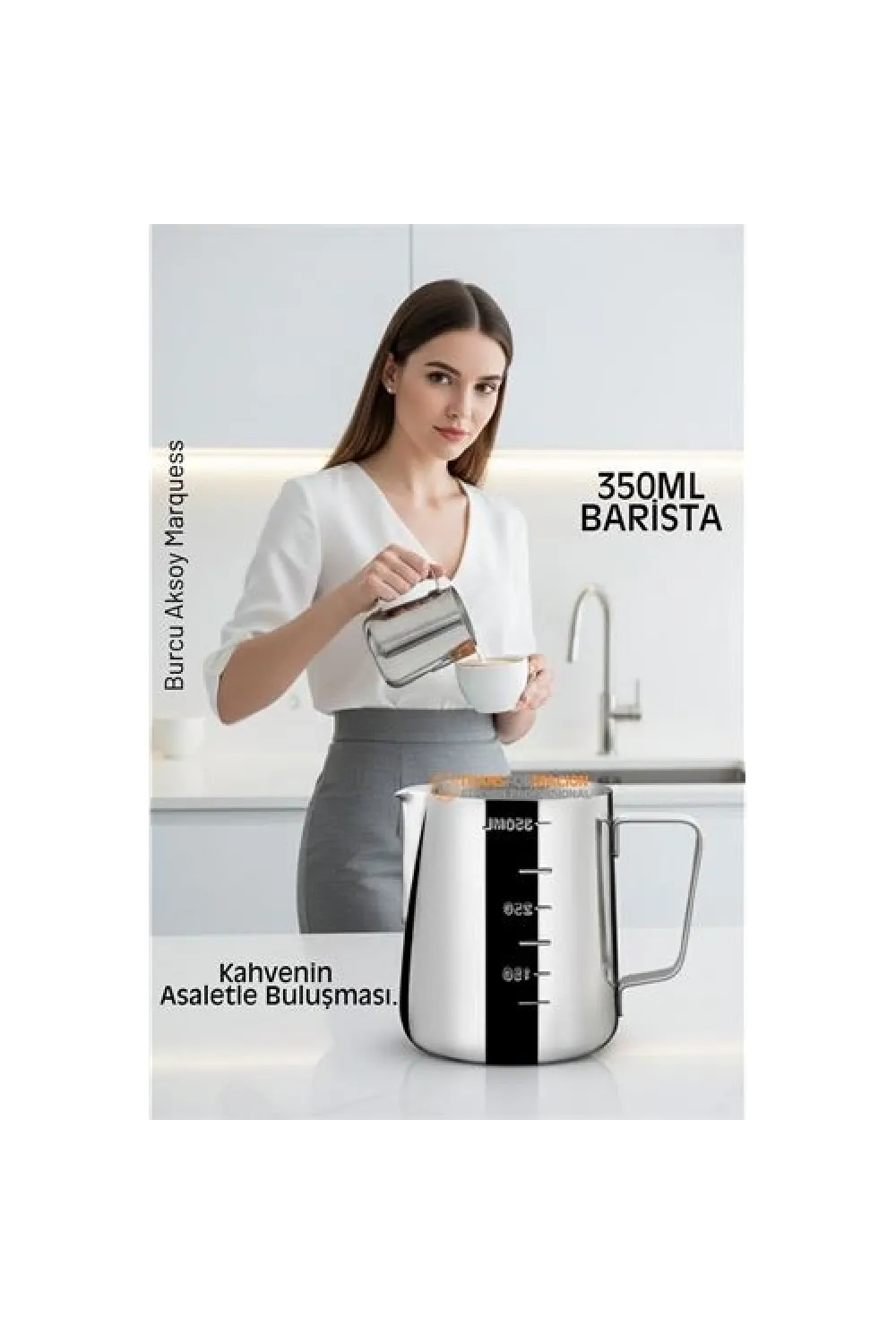 İnox 350ml Barista Süt Sürahisi - Süt Köpürtme Potu -  Paslanmaz Çelik