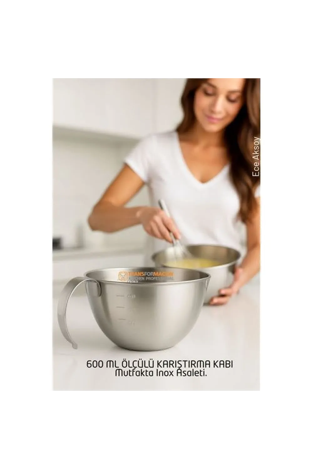 Inox Çelik Profesyonel Ölçülü arıştırma Kabı -600 ml Sos & Hazırlık Şefi Serisi