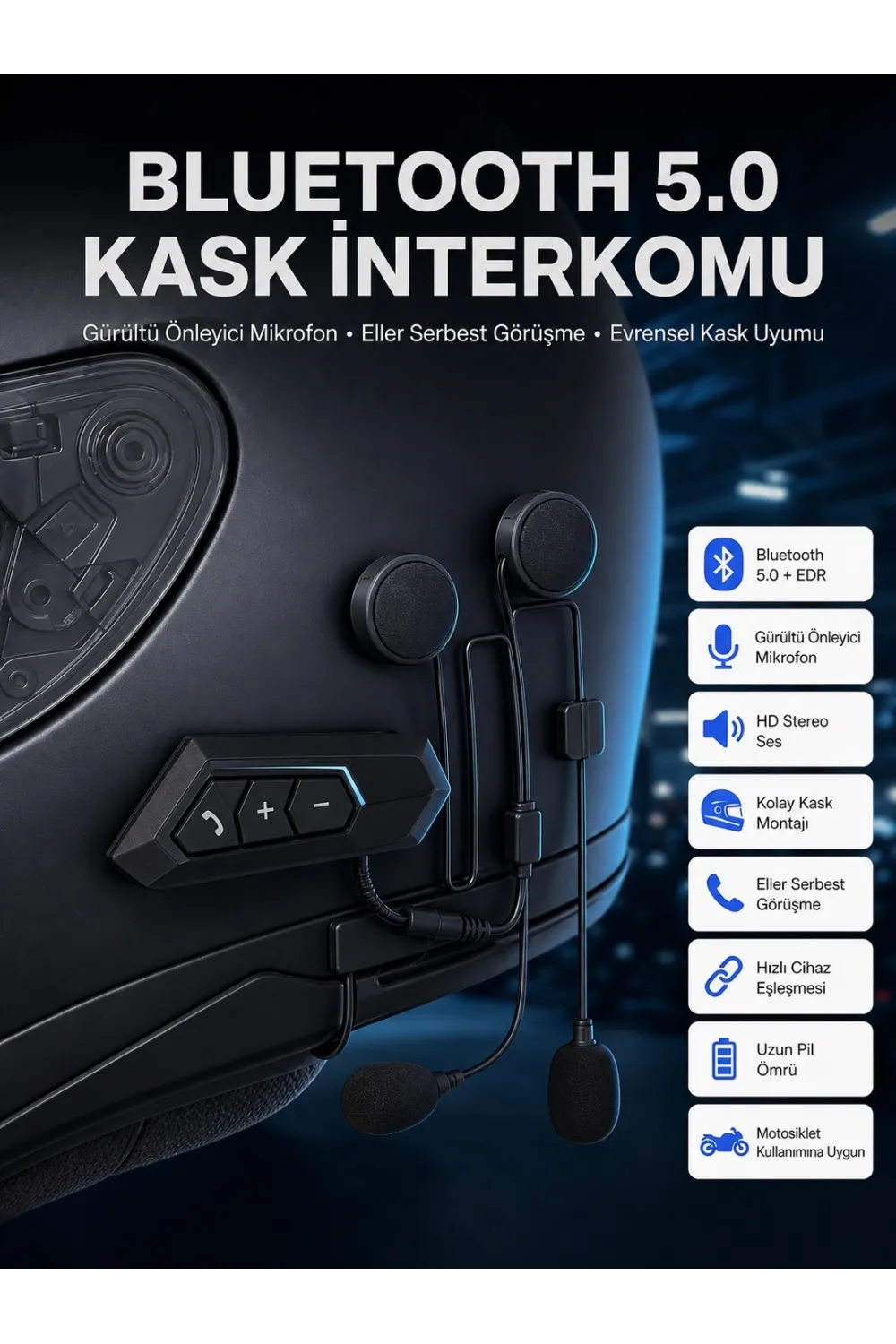 Intercom Bluetooth Kask Kulaklık Motosiklet Kulaklık 5.0 Bluetooth