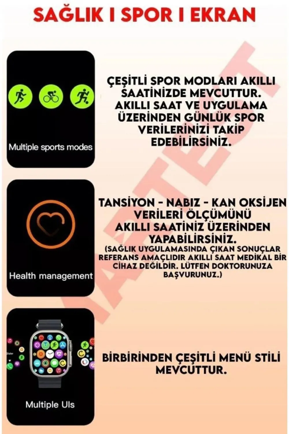 İos Ve Android Uyumlu Akıllı Saat, Nabız Sensörlü, Uyku Takibi, Siyah Silikon Kordonlu