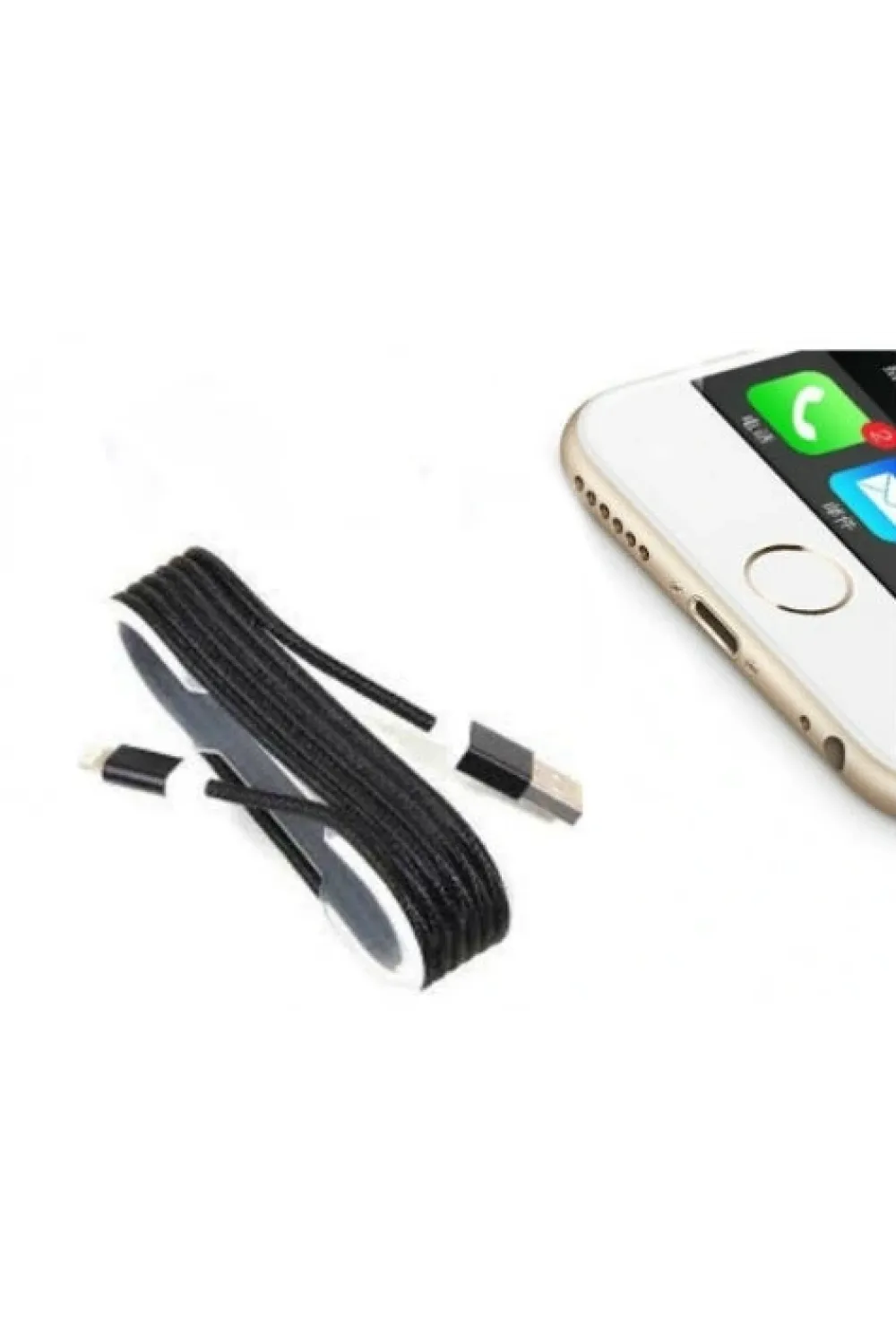 İphone Örgü Şeklinde Renkli Çelik Şarj Data Kablosu - Siyah