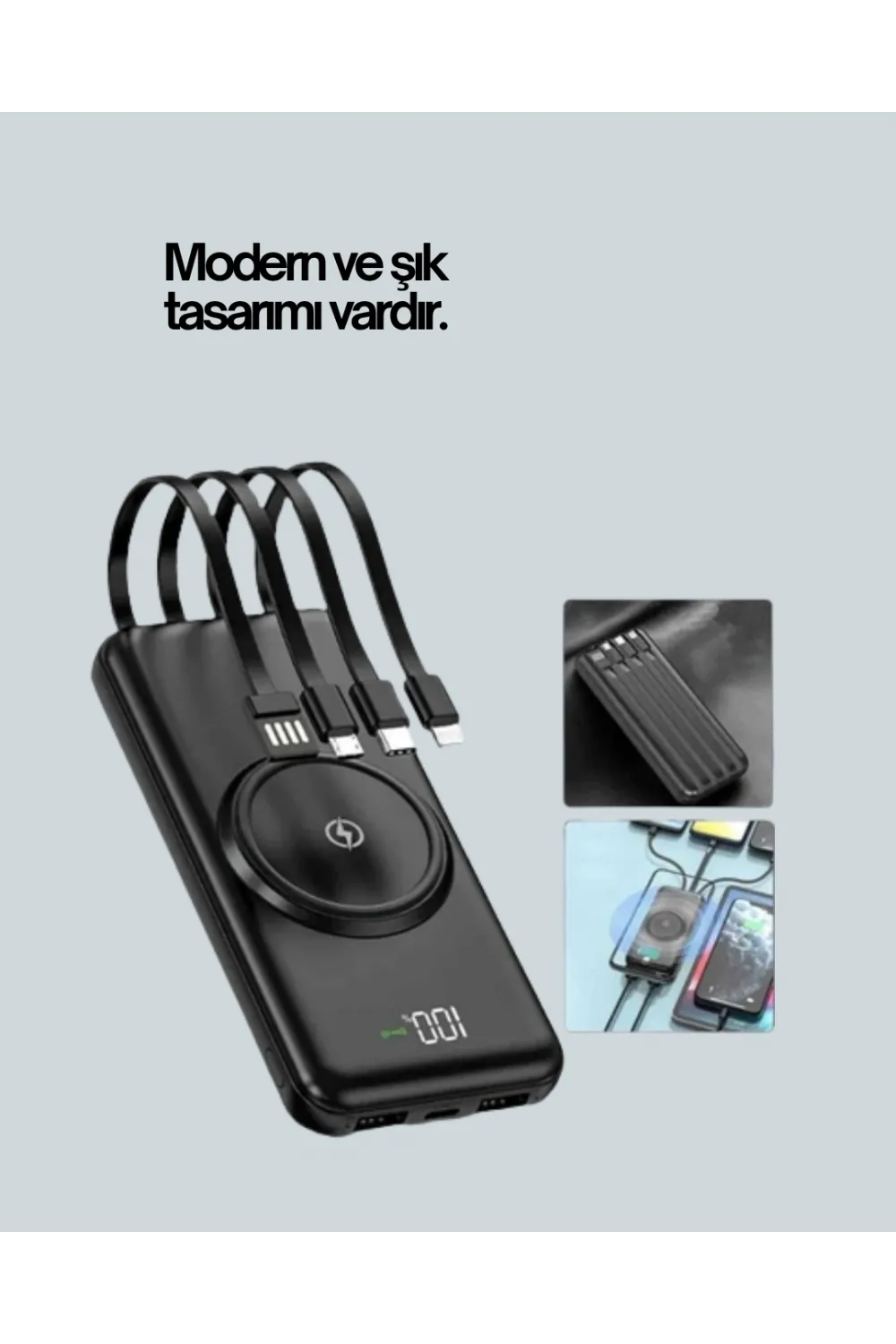 İphone Ve Android Uyumlu 10000mah Powerbank – Hem Kablolu Hem Kablosuz