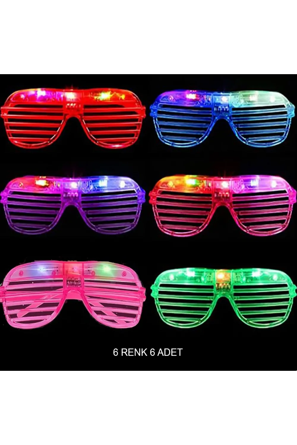 Işıklı Panjur Şeritli Led Parti Gözlüğü 6 Renk 6’lı Set