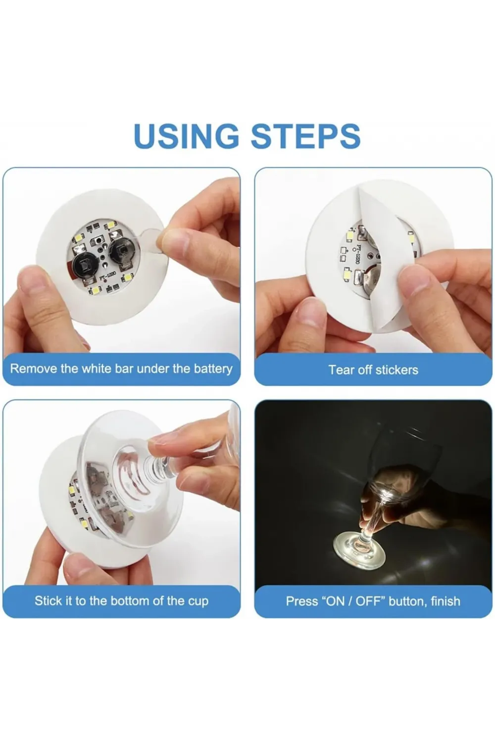 Işıklı Yapışkanlı Bardak Altı Aparatı Ledli 3 Modlu 6 cm Çap 1 Adet