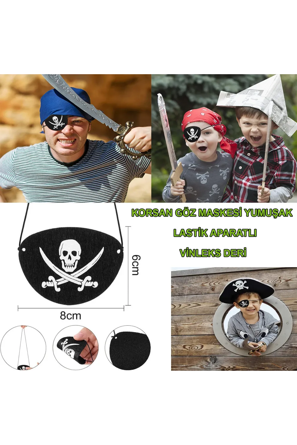 İthal Vinleks Deri Korsan Göz Bandı - Lastikli & Yumuşak