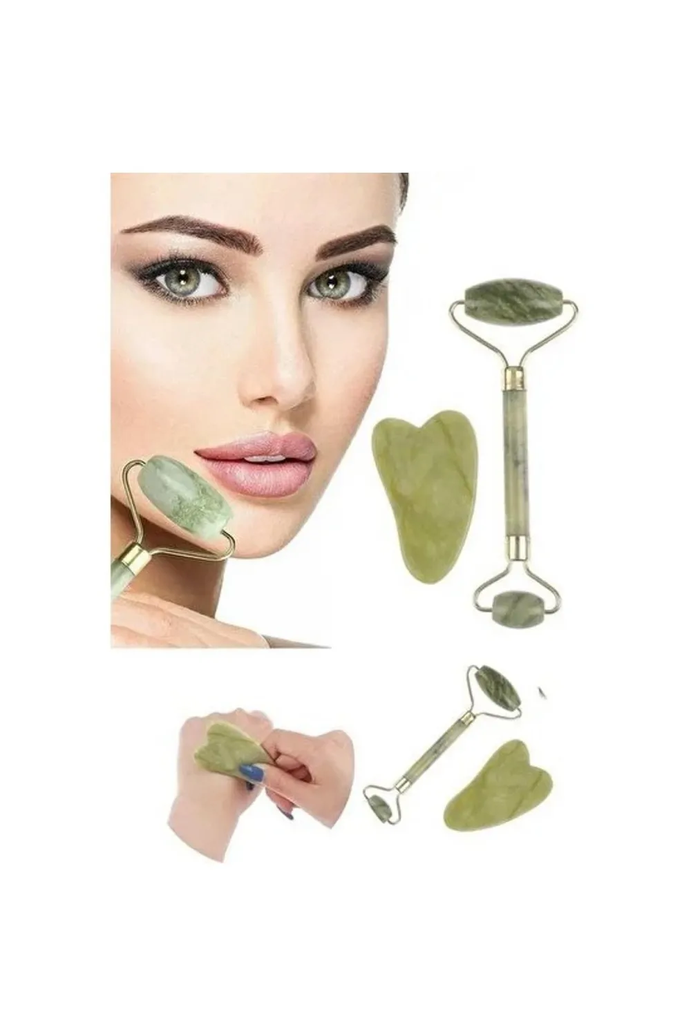 Jade Roller Gua Sha Taşı Seti
