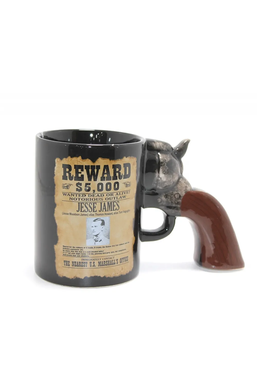 Jesse James Wanted İlanlı Tabanca Porselen Kupa Bardak