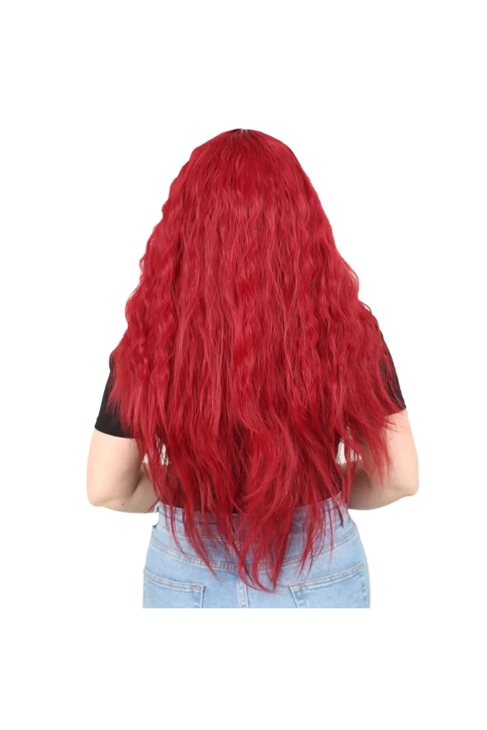Kabarık Dalgalı Uzun Fiber Sentetik Peruk - Kızıl