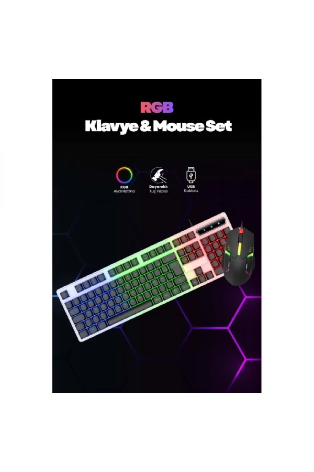 Kablolu Işıklı Gaming Standart Türkçe Q Klavye Ve Mouse Seti