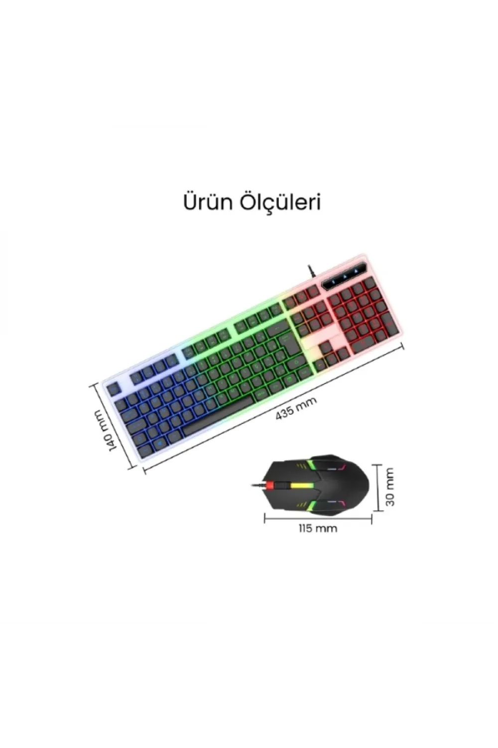 Kablolu Işıklı Gaming Standart Türkçe Q Klavye Ve Mouse Seti