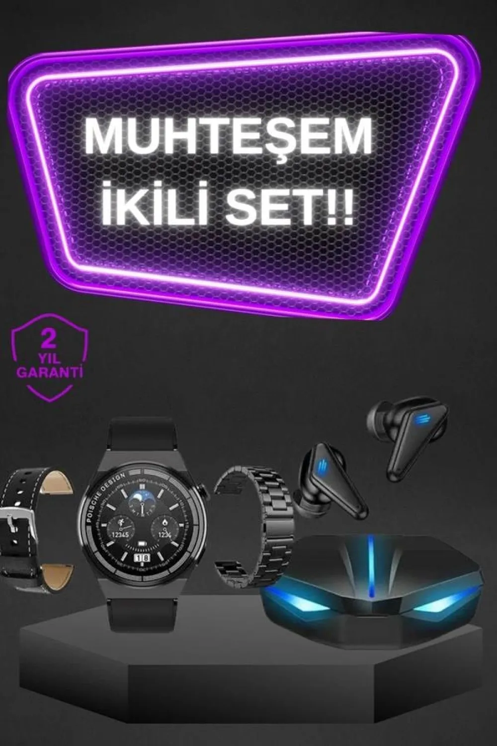 Kablosuz Bluetooth Bağlantılı Kulaklık Ve Dokunmatik Ekran Akıllı Saat Arama Cevaplama