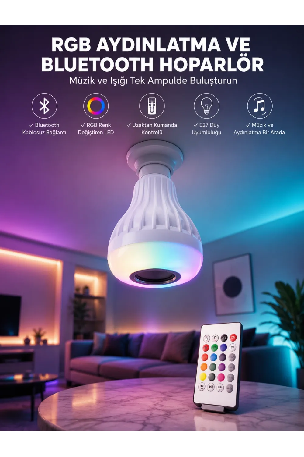 Kablosuz Bluetooth Hoparlör Led Lamba