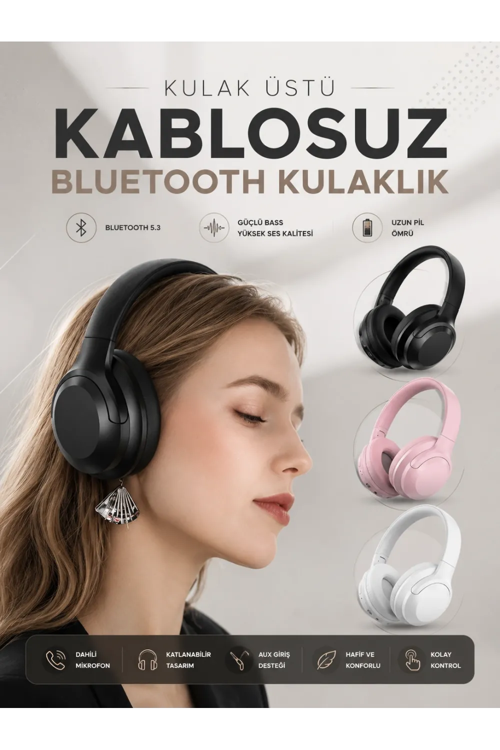 Kablosuz Bluetooth Kulaklık Anc/enc Destekli Kulak Üstü Yüksek Ses Kaliteli