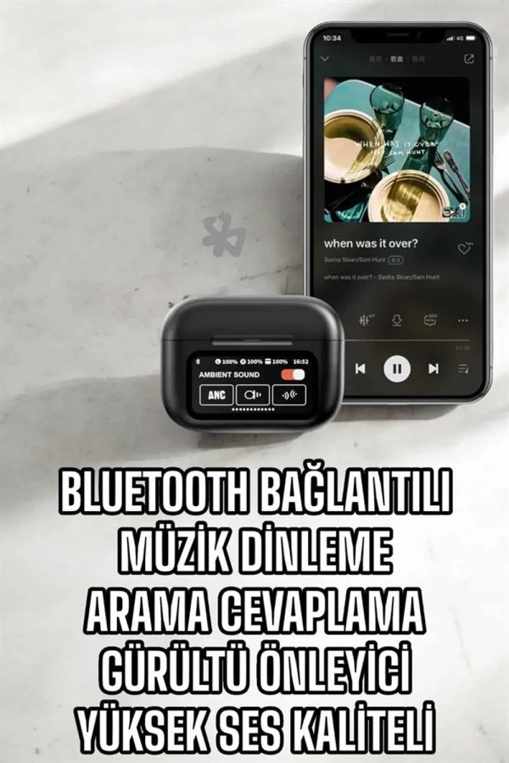 Kablosuz Bluetooth Kulaklık Ekranlı Uzun Şarj Süreli Anc Destekli