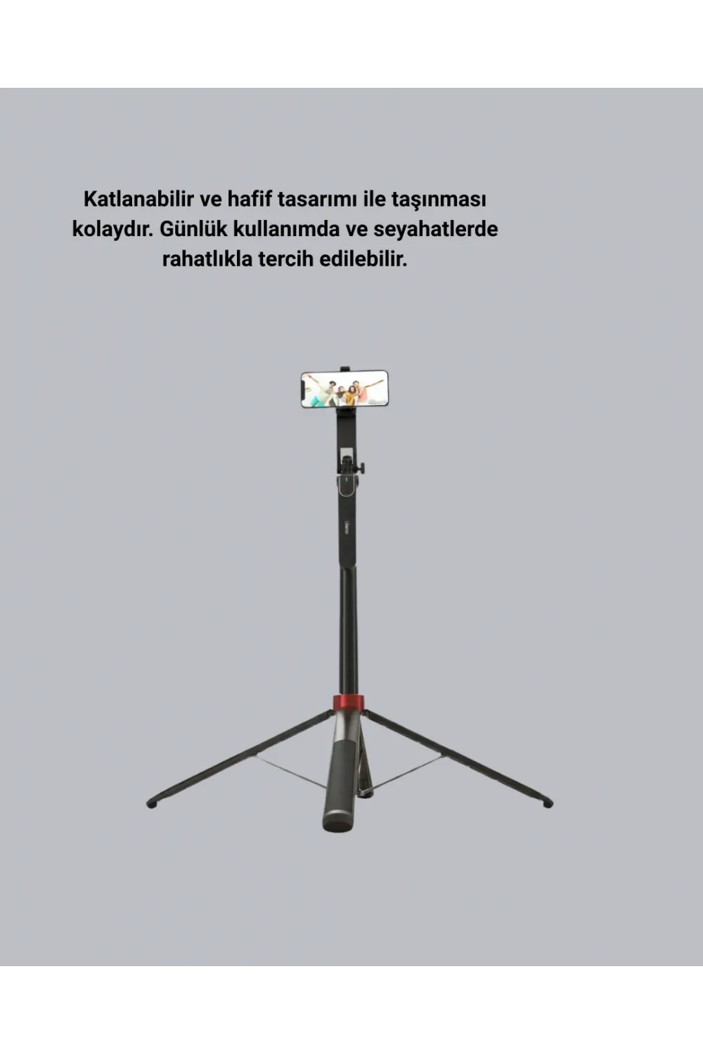Kablosuz Çift Yaka Mikrofonu Ve Tripodlu Selfie Çubuğu İçerik Üretici Seti