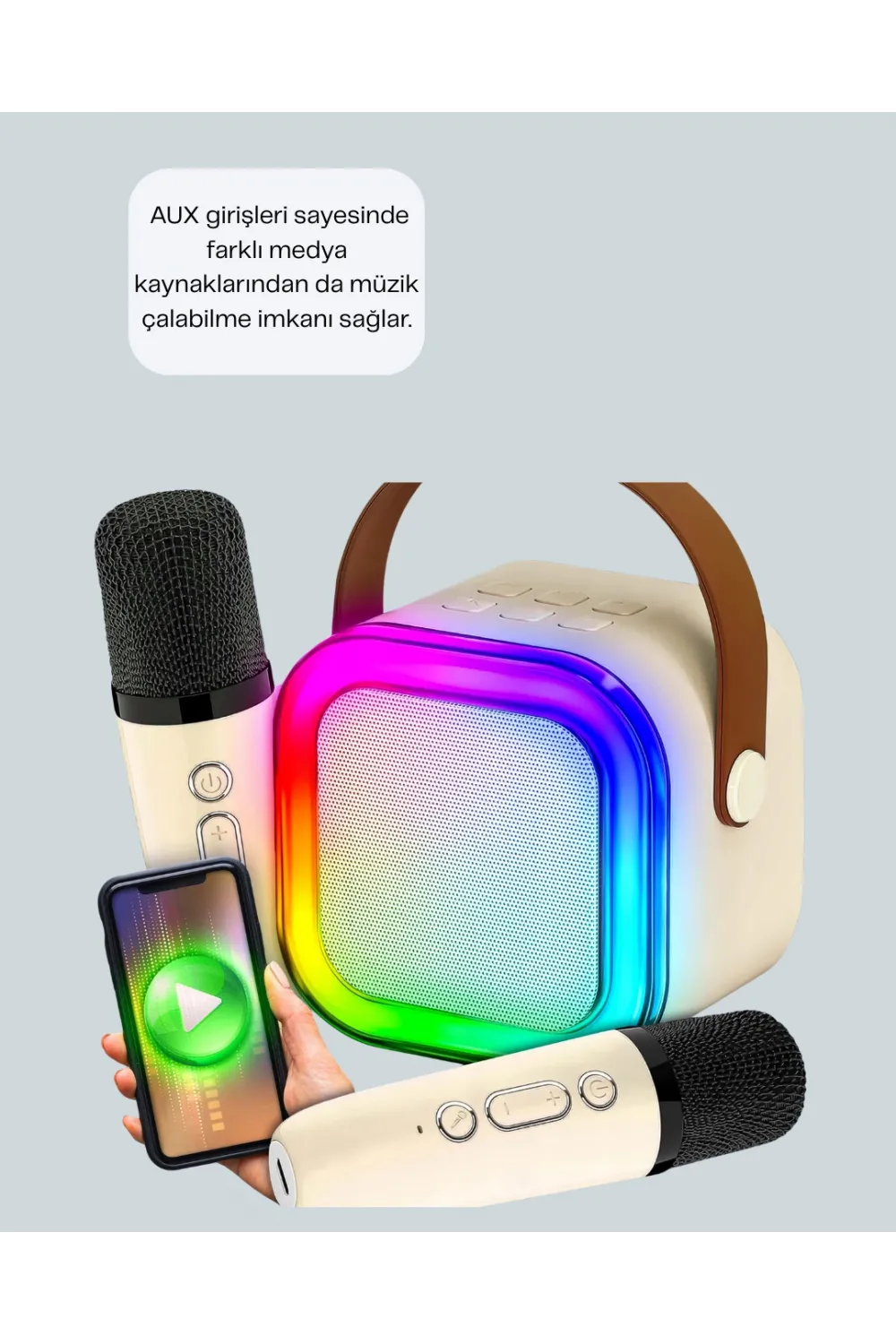 Kablosuz Karaoke Hoparlör – Çift Mikrofon Ve Led Işıklı