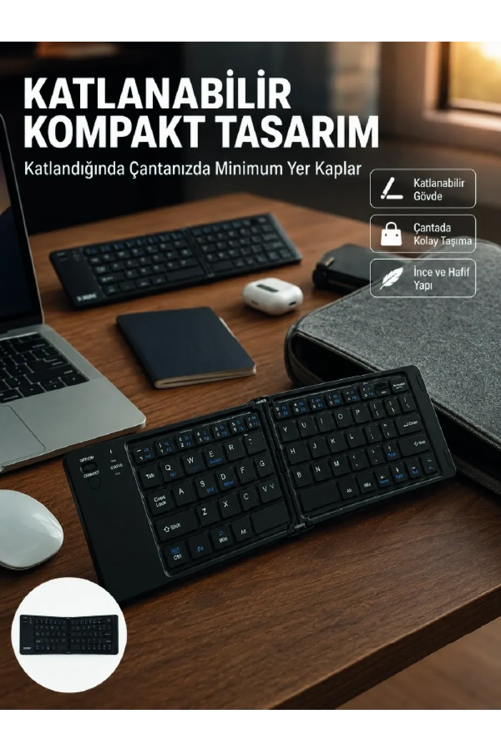 Kablosuz Katlanabilir Bluetooth Klavye Telefon Tablet Bilgisayar Uyumlu