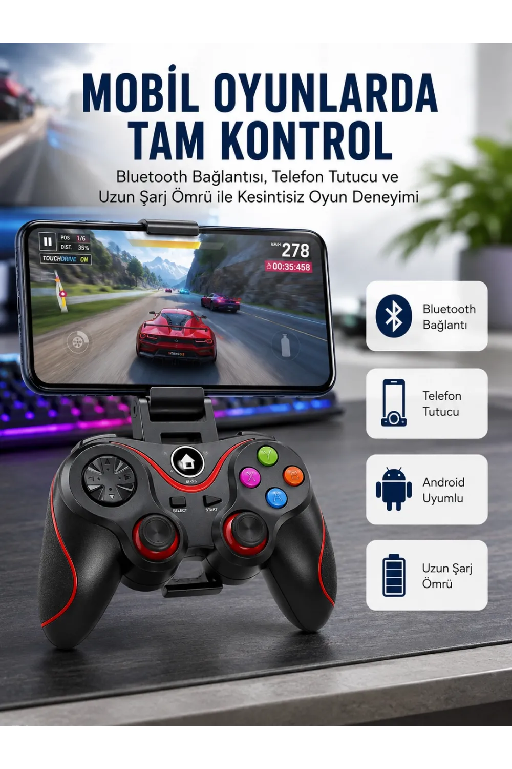 Kablosuz Oyun Kolu Bluetooth Joystick Gamepad Android Uyumlu
