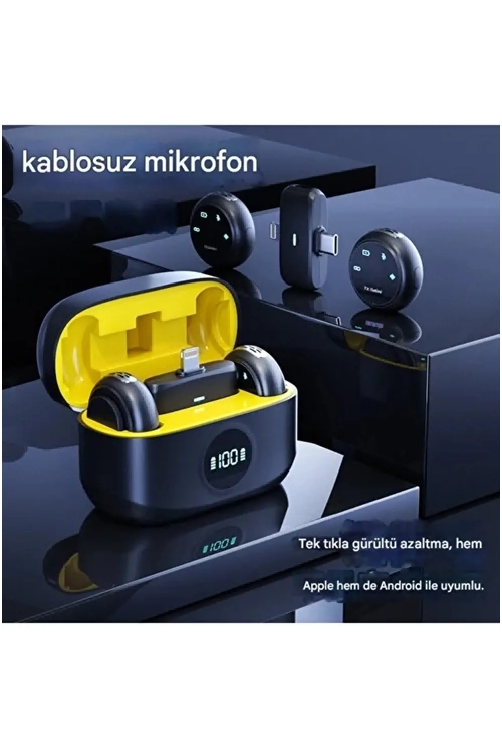 Kablosuz Profesyonel İkili Yayın Yaka Mikrofonu Şarj Kutu Mıknatıslı Typce Lightning Çıkış Mikrofon