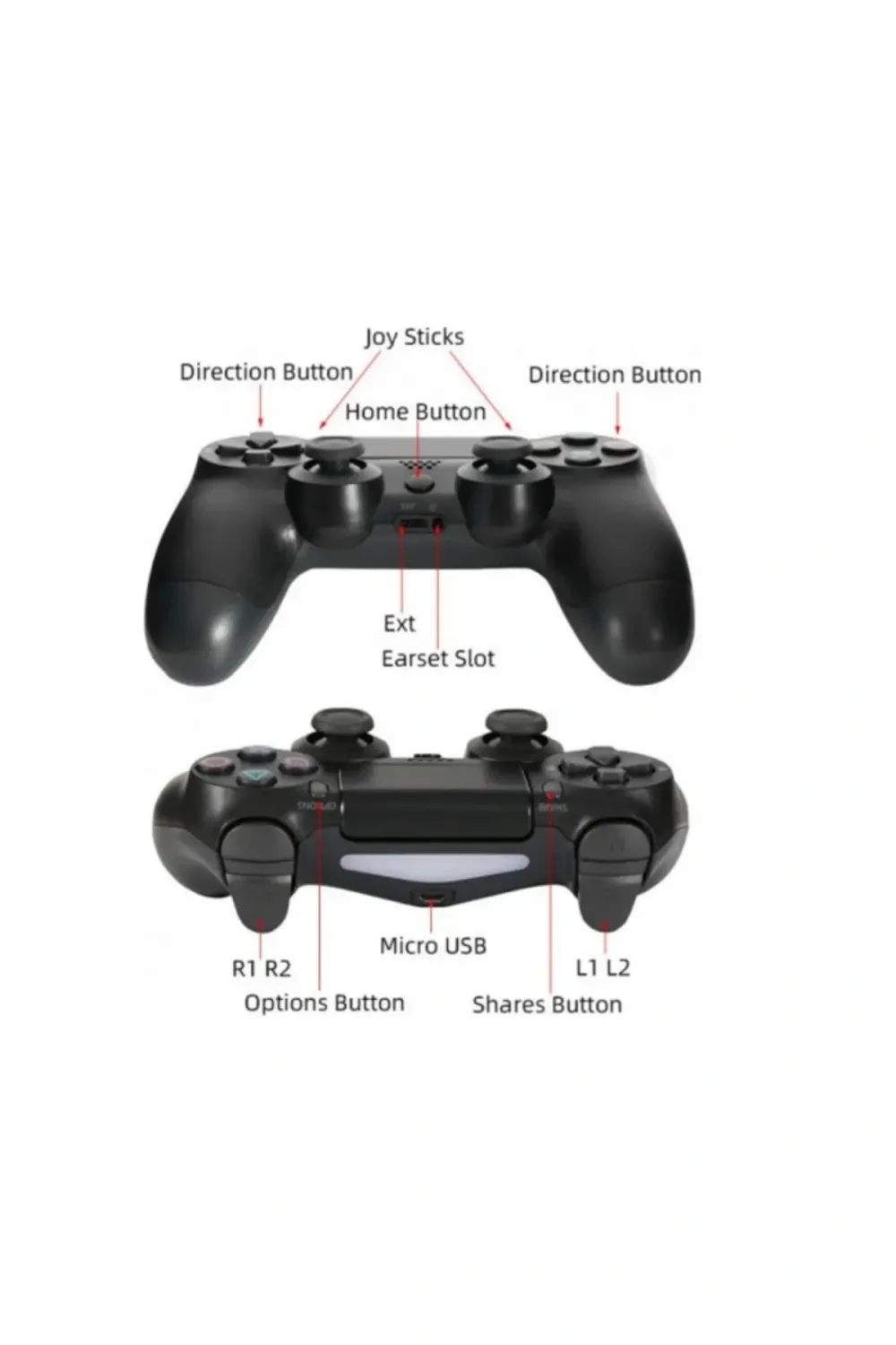 Kablosuz Ps4 Oyun Kolu | Wireless Joystick Gamepad | Titreşimli Dualshock Uyumlu – Siyah