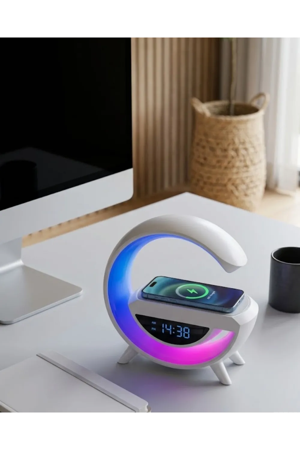 Kablosuz Şarjlı Bluetooth Hoparlör Rgb Işık Gece Lambası Dijital Saat