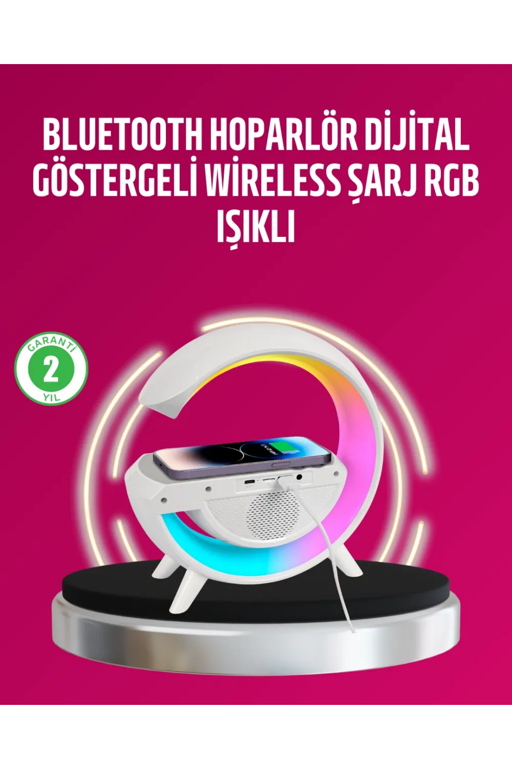 Kablosuz Şarjlı Led Masa Lambası Çalar Saat Ve Beyaz Gürültü Özellikli