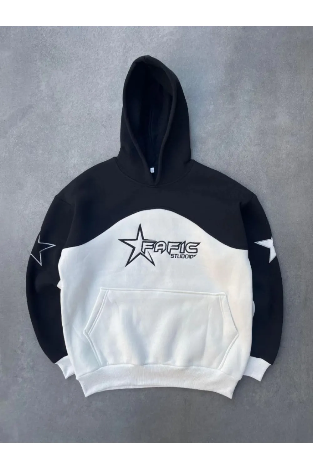 Kadın 3 İplik Pamuklu Parçalı Nakış İşlemelı Kapüşonlu SweatShirt Hoodie - Siyah
