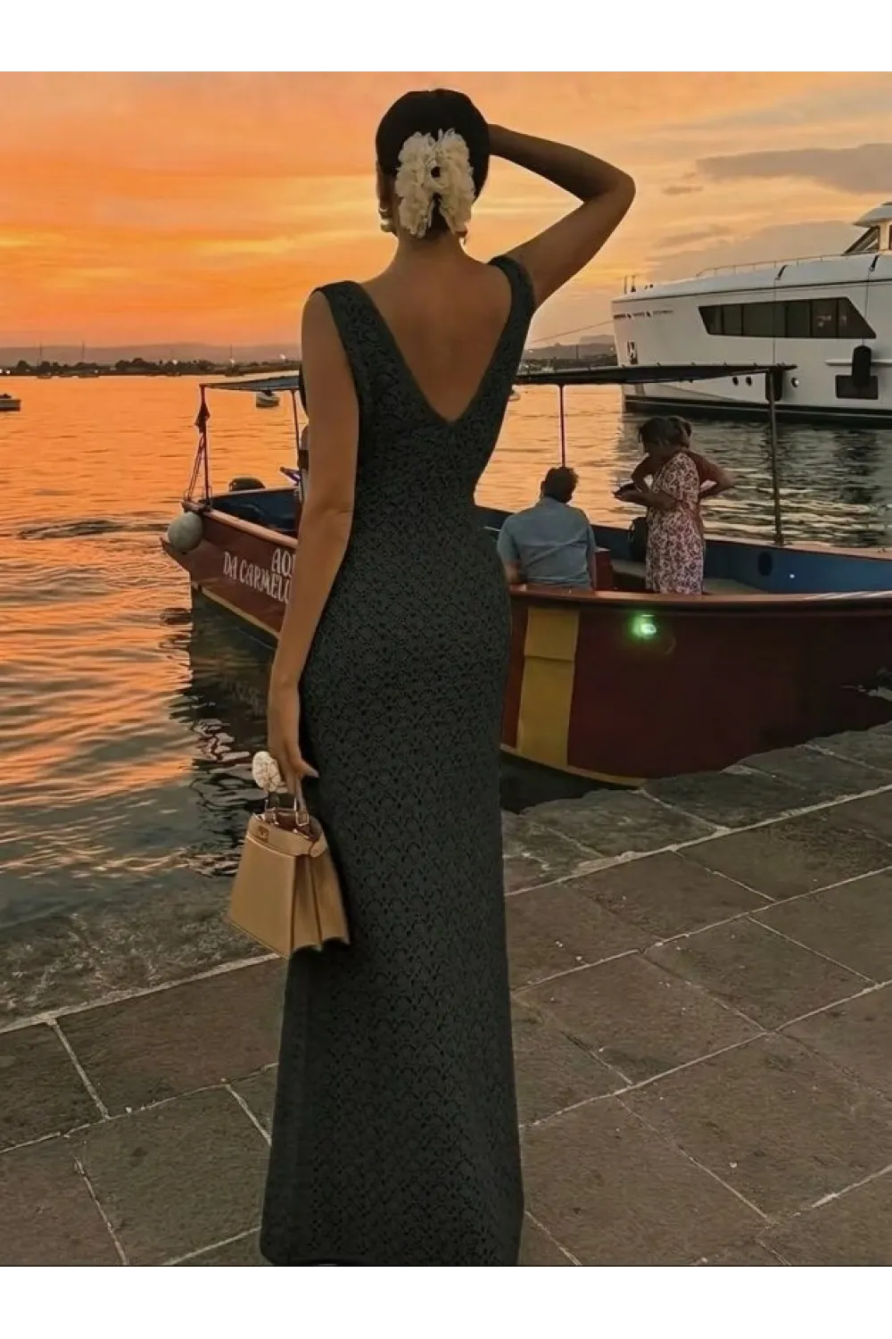Kadın Askılı V Yakalı Uzun Triko Elbise