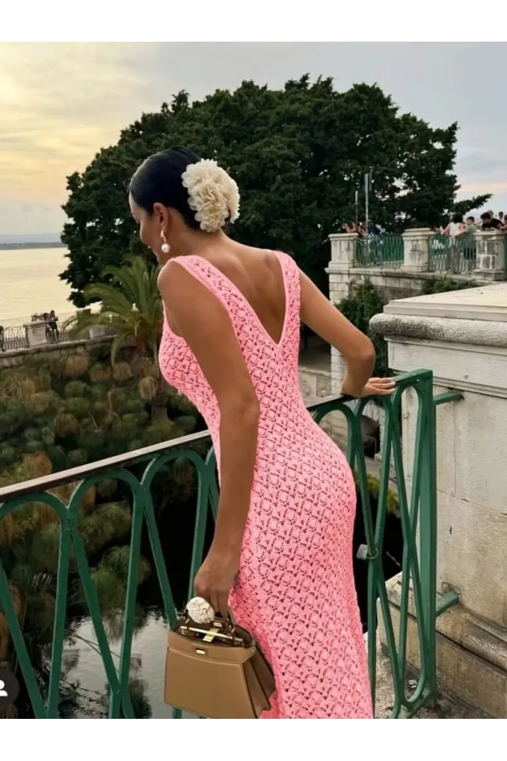 Kadın Askılı V Yakalı Uzun Triko Elbise