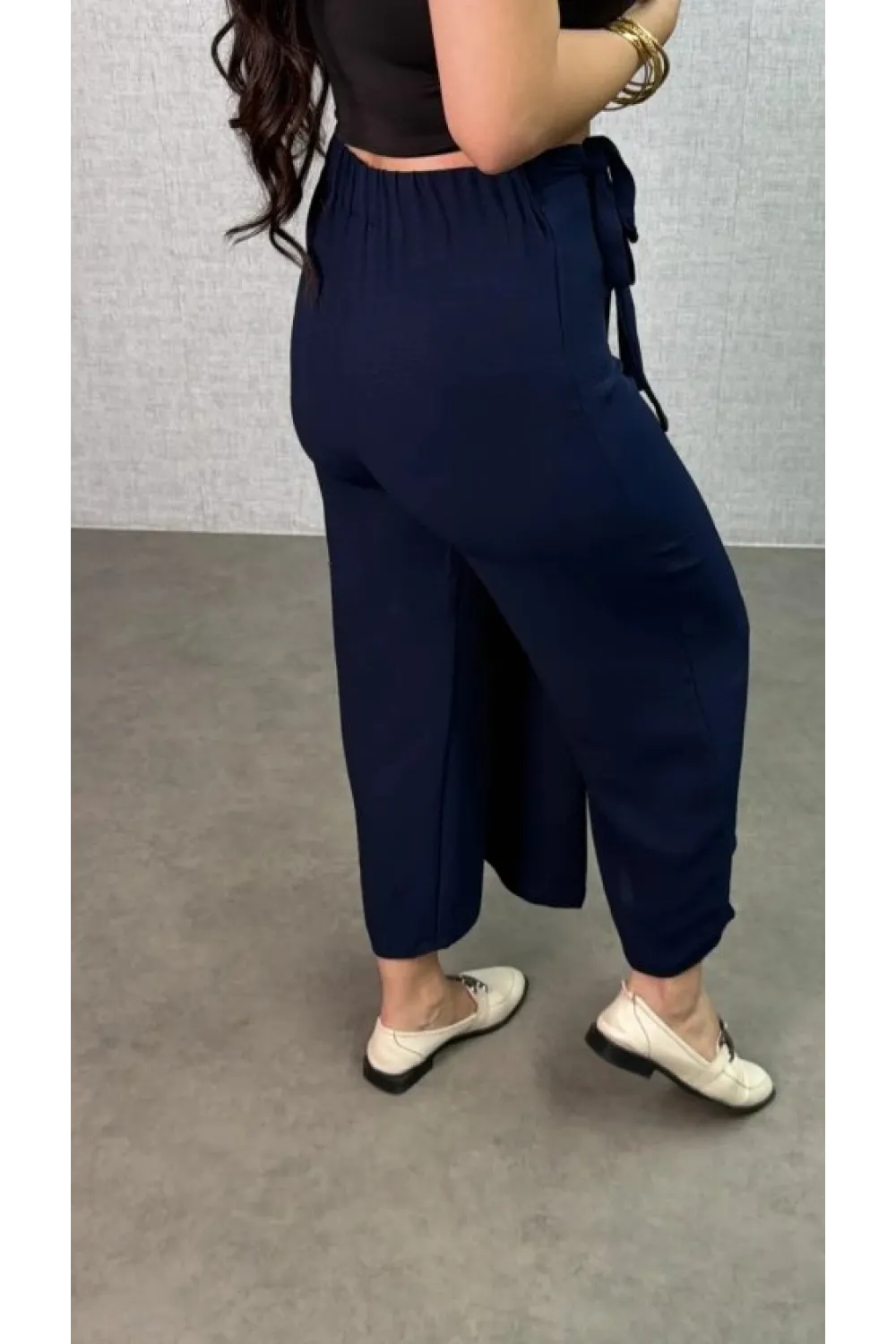 Kadın Beli Lastikli Bağcık Detay Aerobin Kumaş Etek Pantolon