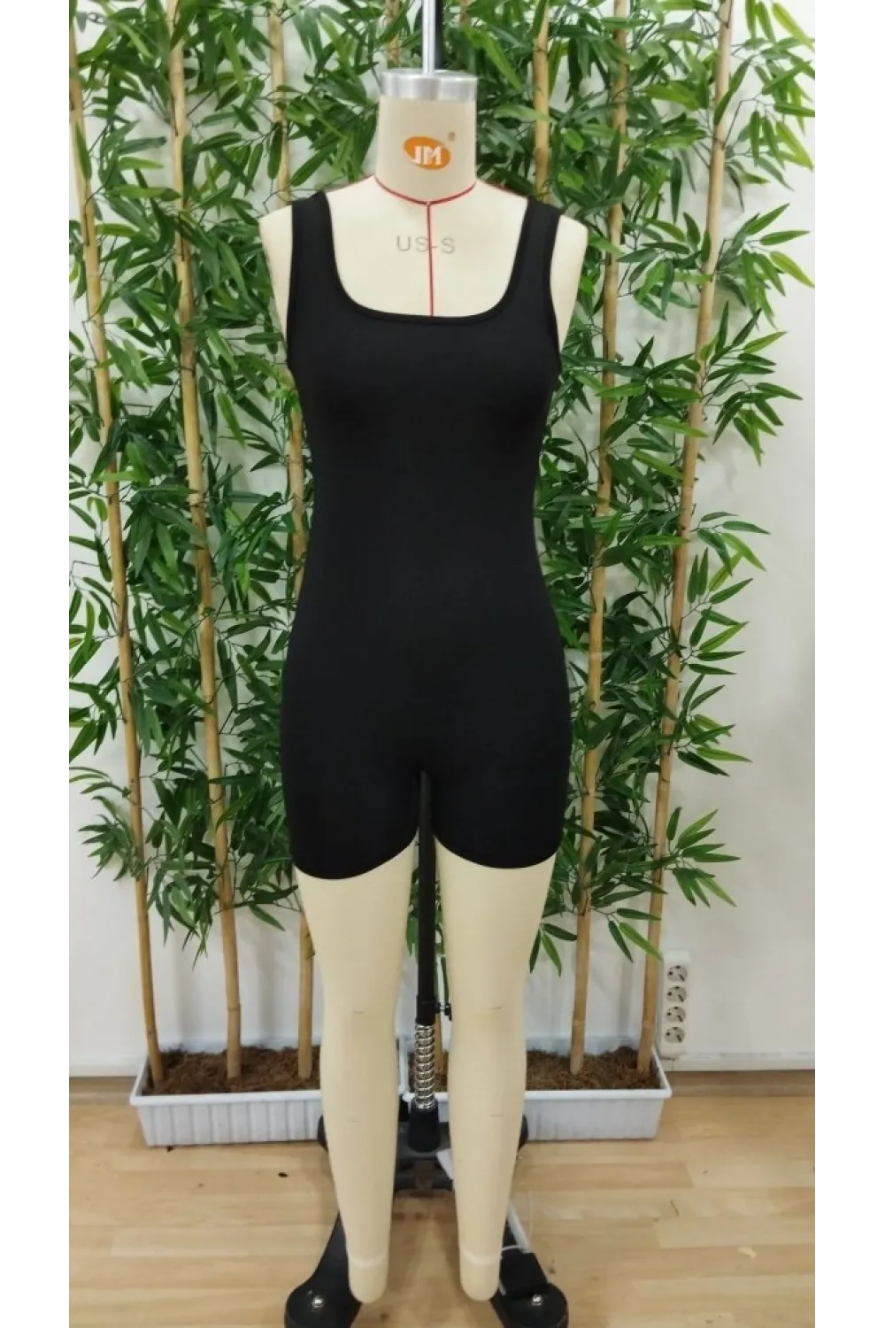 Kadın Kare Yaka Sırt Dekolte Detay Dalgıç Bodycon Mini Tulum