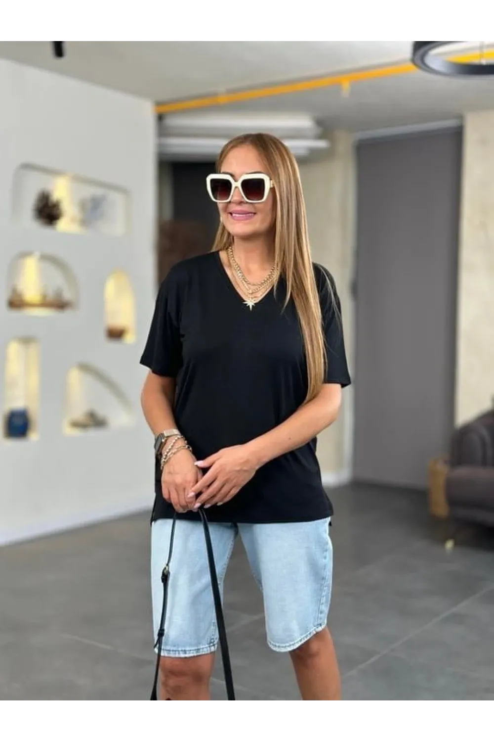 Kadın Kısa Kollu V Yaka Bluz
