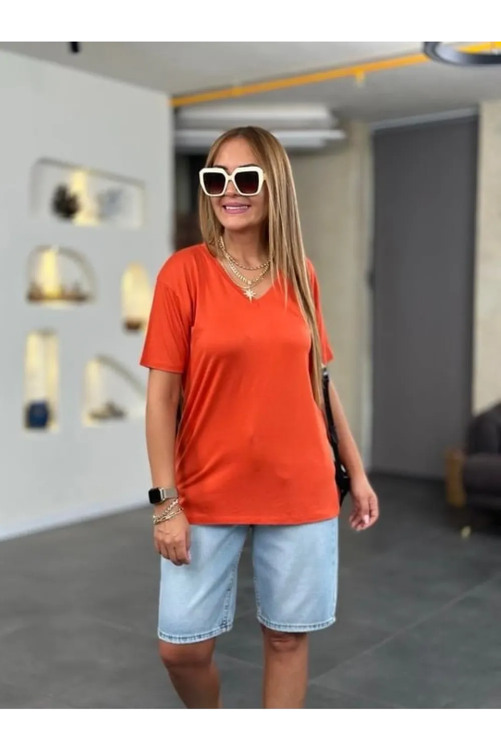 Kadın Kısa Kollu V Yaka Bluz