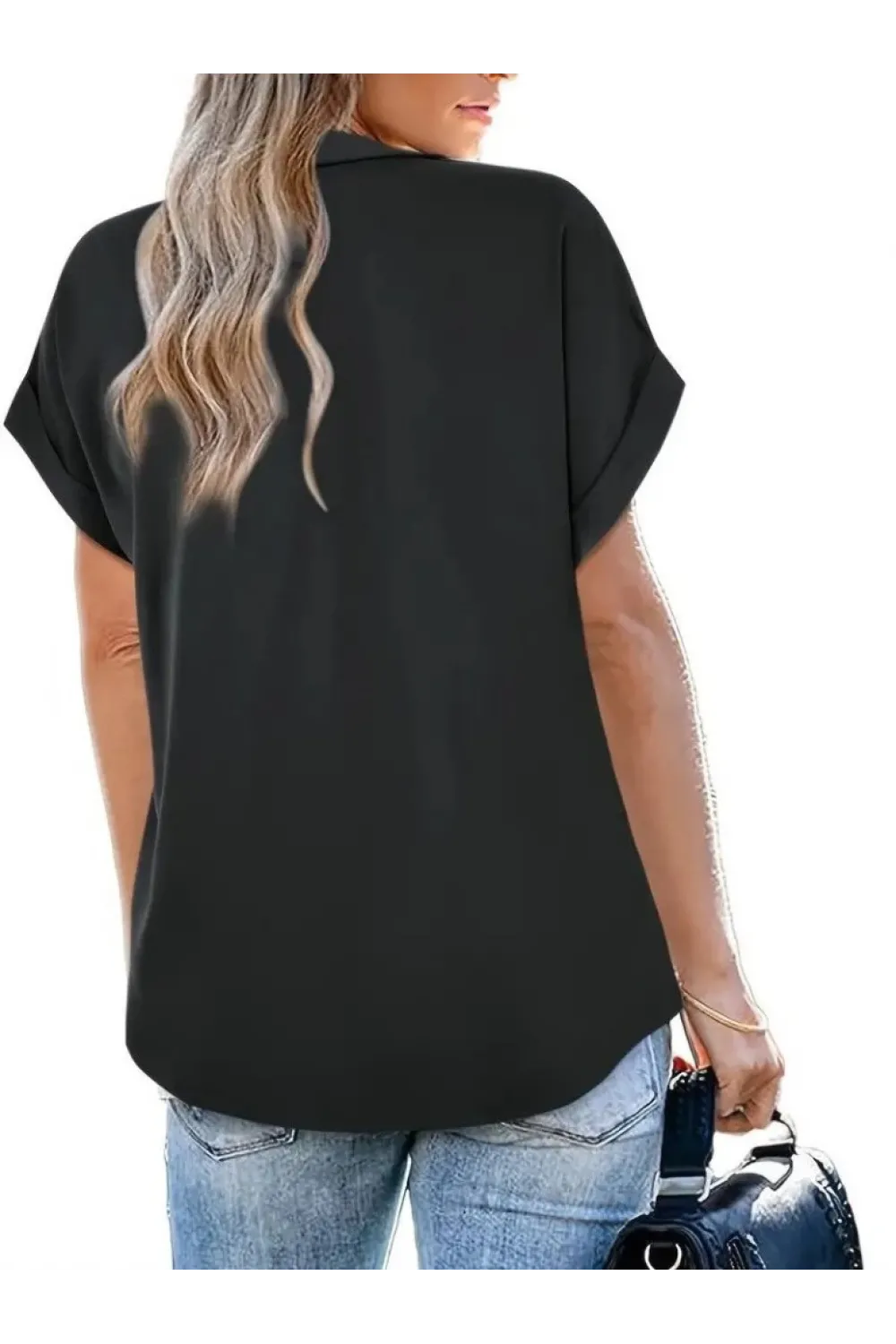 Kadın Kısa Kollu Yakalı Uzun Sandy Bluz